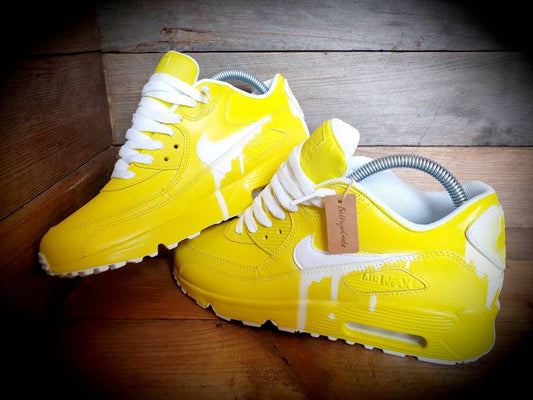 Custom Painted Air Max 90/Sneakers/Shoes/Kicks/Premium/Personalised/Classic Drip-Yellow