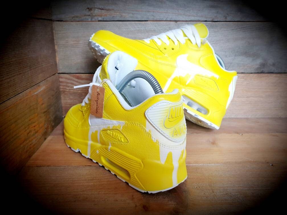 Custom Painted Air Max 90/Sneakers/Shoes/Kicks/Premium/Personalised/Classic Drip-Yellow