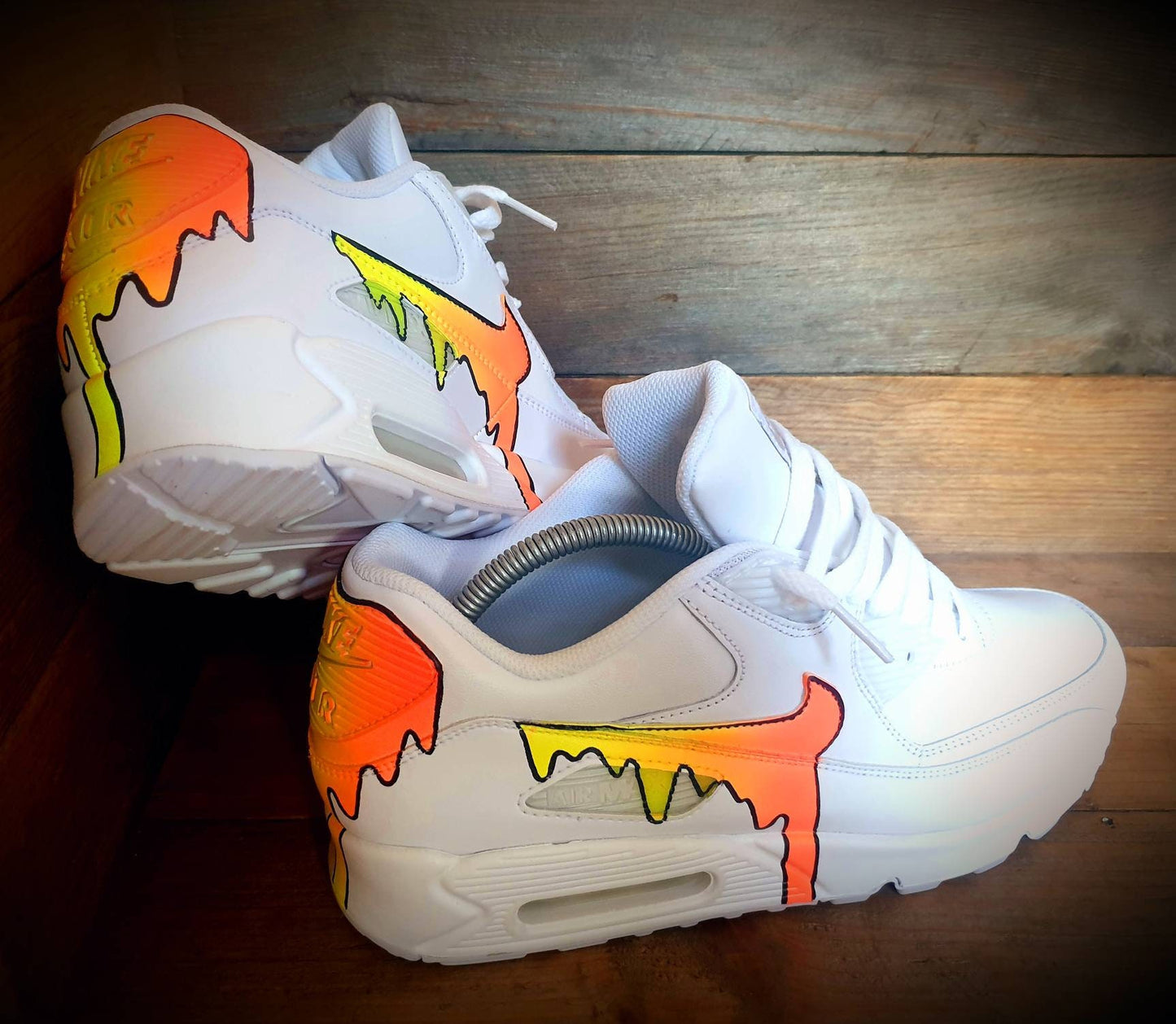 Custom Painted Air Max 90/Sneakers/Shoes/Kicks/Premium/Personalised/Neon Orange Drip