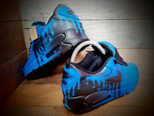 Custom Painted Air Max 90/Sneakers/Shoes/Kicks/Premium/Personalised/Black Fade-Blue