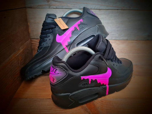 Custom Painted Air Max 90/Sneakers/Shoes/Kicks/Premium/Personalised/Neon Purple-Pink Drip