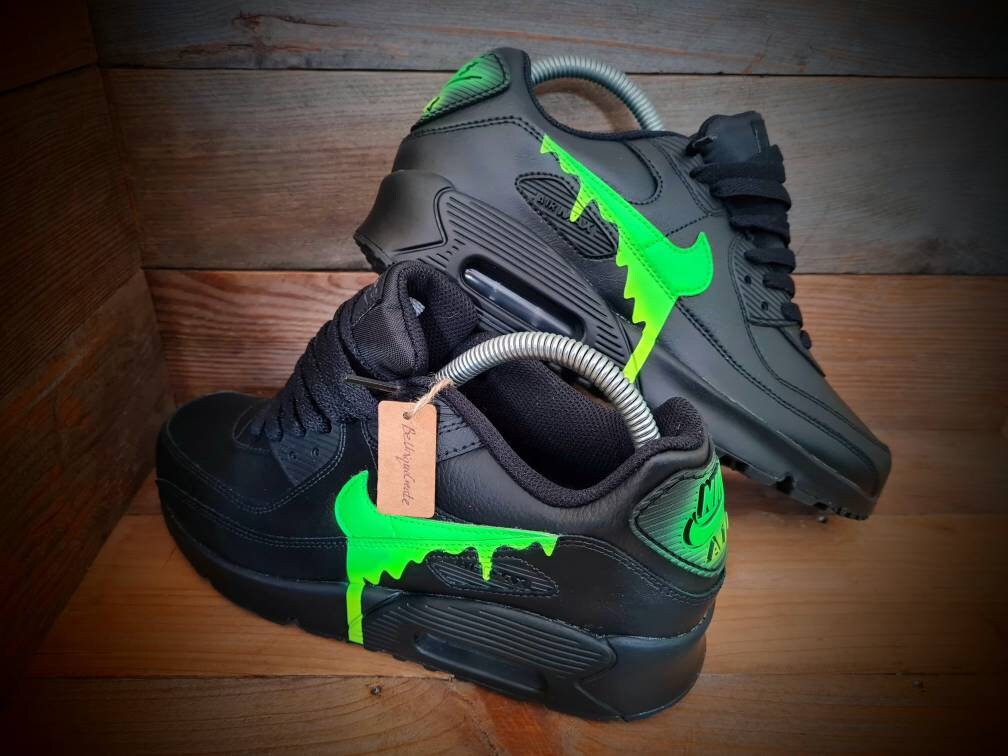 Custom Painted Air Max 90/Sneakers/Shoes/Kicks/Premium/Personalised/Neon Green-Yellow Drip