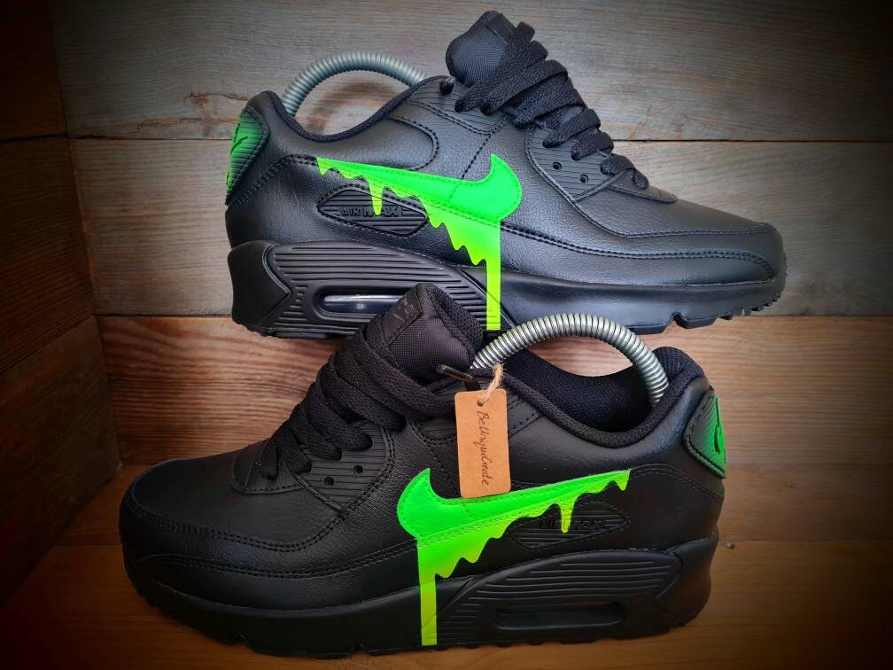 Custom Painted Air Max 90/Sneakers/Shoes/Kicks/Premium/Personalised/Neon Green-Yellow Drip
