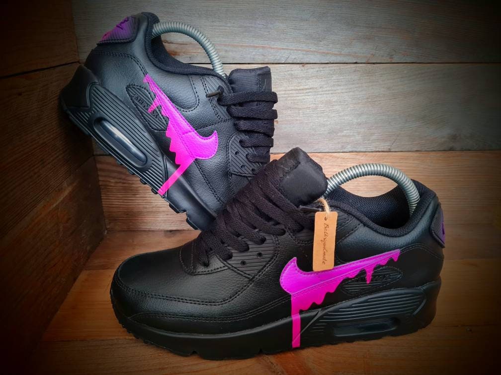 Custom Painted Air Max 90/Sneakers/Shoes/Kicks/Premium/Personalised/Neon Purple-Pink Drip