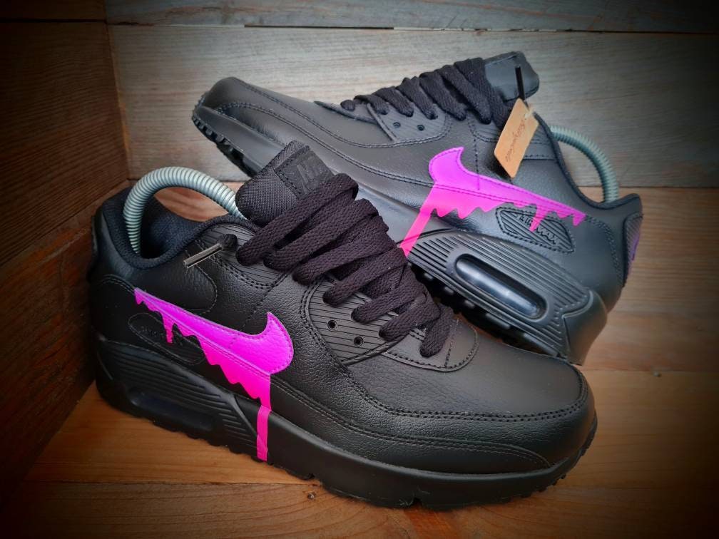 Custom Painted Air Max 90/Sneakers/Shoes/Kicks/Premium/Personalised/Neon Purple-Pink Drip