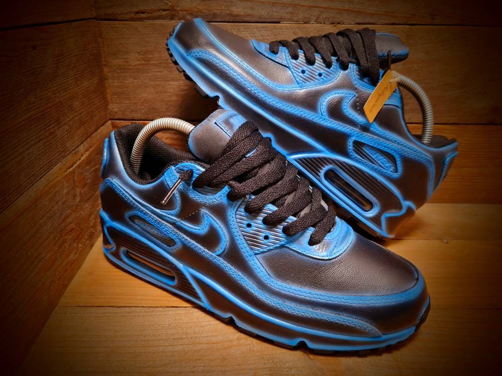 Custom Painted Air Max 90/Sneakers/Shoes/Kicks/Premium/Personalised/Neon Blue Cartoon