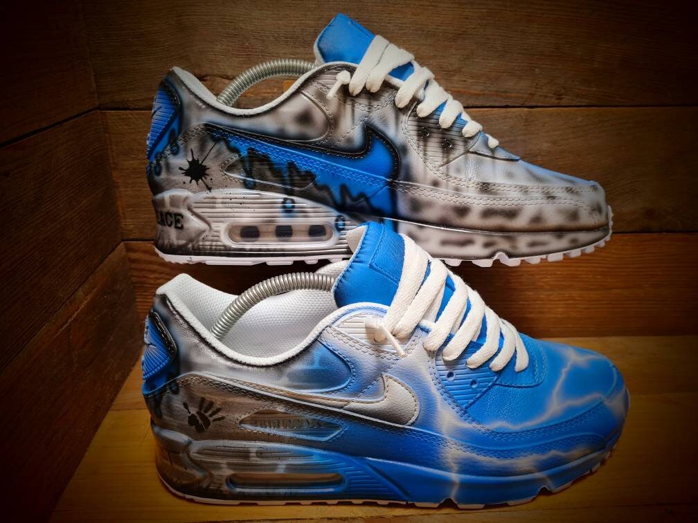 Custom Painted Air Max 90/Sneakers/Shoes/Kicks/Premium/Personalised/Blue Brick Art
