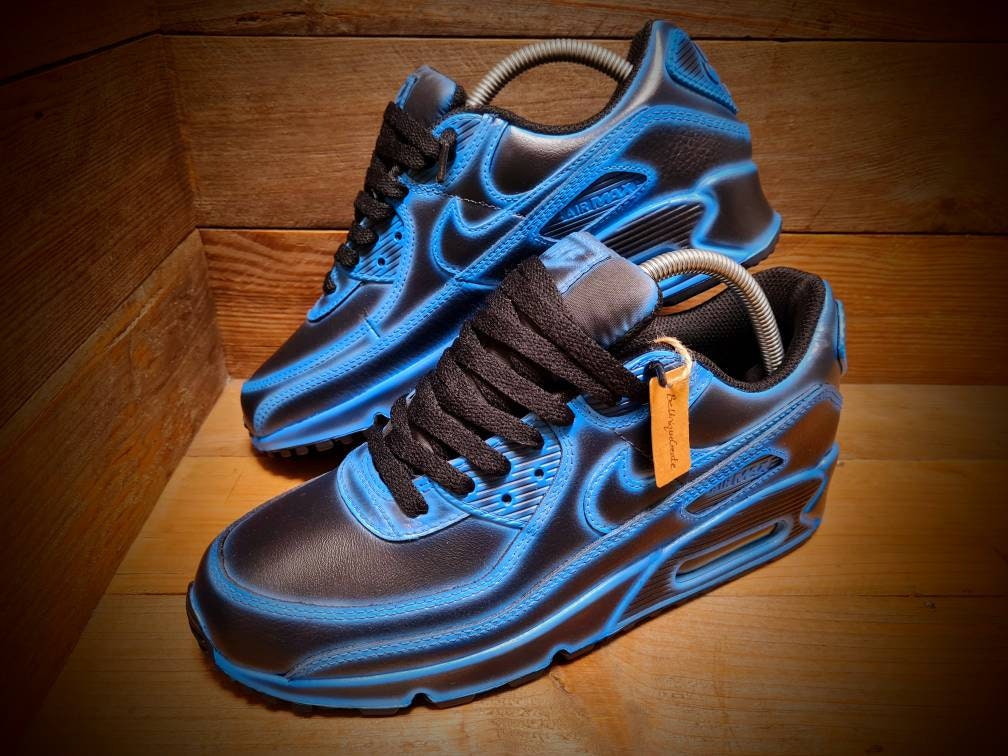 Custom Painted Air Max 90/Sneakers/Shoes/Kicks/Premium/Personalised/Neon Blue Cartoon