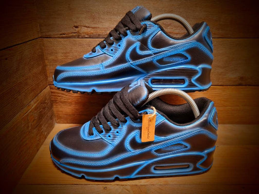 Custom Painted Air Max 90/Sneakers/Shoes/Kicks/Premium/Personalised/Neon Blue Cartoon