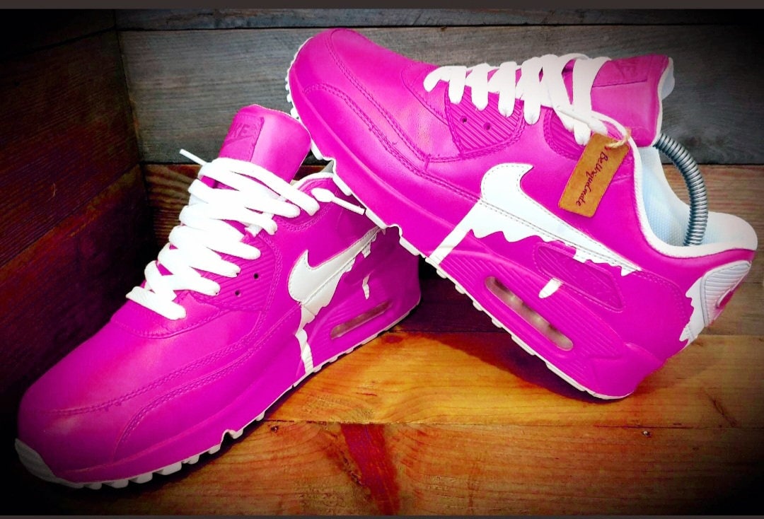 Custom Painted Air Max 90/Sneakers/Shoes/Kicks/Premium/Personalised/Classic Drip-Neon Pink