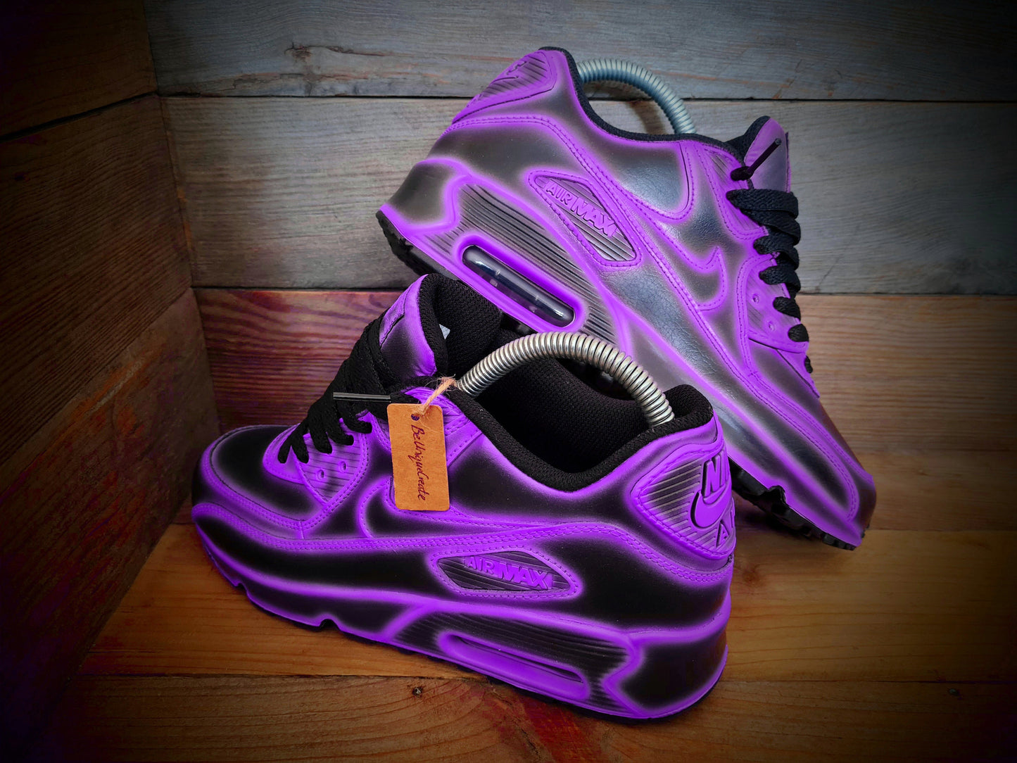 Custom Painted Air Max 90/Sneakers/Shoes/Kicks/Premium/Personalised/Neon Purple Cartoon