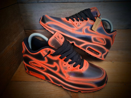 Custom Painted Air Max 90/Sneakers/Shoes/Kicks/Premium/Personalised/Neon Orange Cartoon