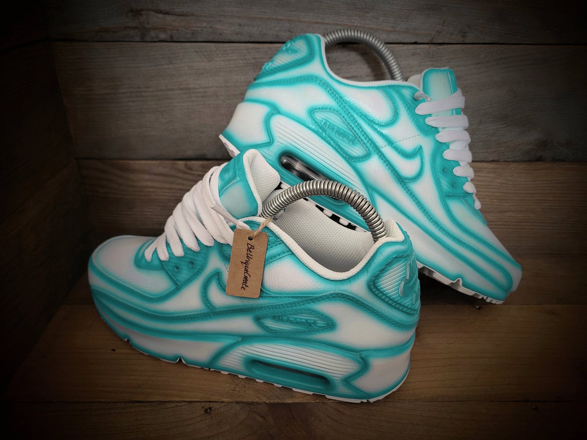 Custom Painted Air Max 90/Sneakers/Shoes/Kicks/Premium/Personalised/Turquoise Cartoon
