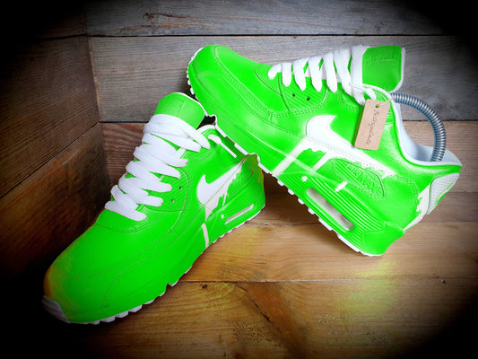 Custom Painted Air Max 90/Sneakers/Shoes/Kicks/Premium/Personalised/Classic Drip-Neon Green