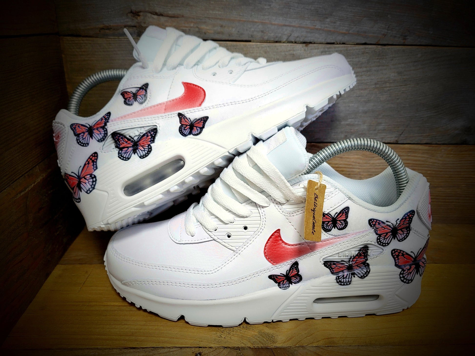 Custom Painted Air Max 90/Sneakers/Shoes/Kicks/Premium/Personalised/Red Butterfly
