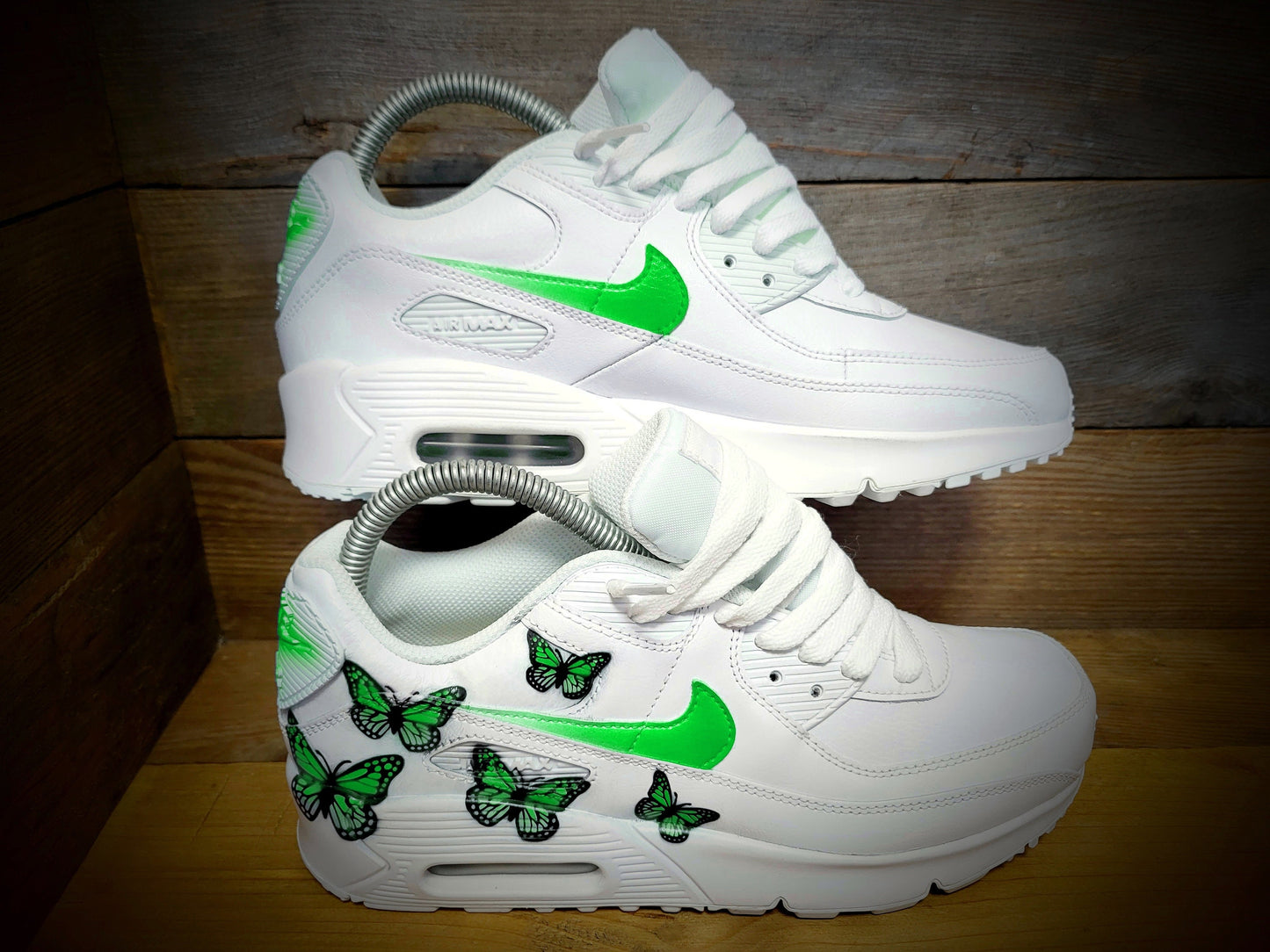Custom Painted Air Max 90/Sneakers/Shoes/Kicks/Premium/Personalised/Green Butterfly