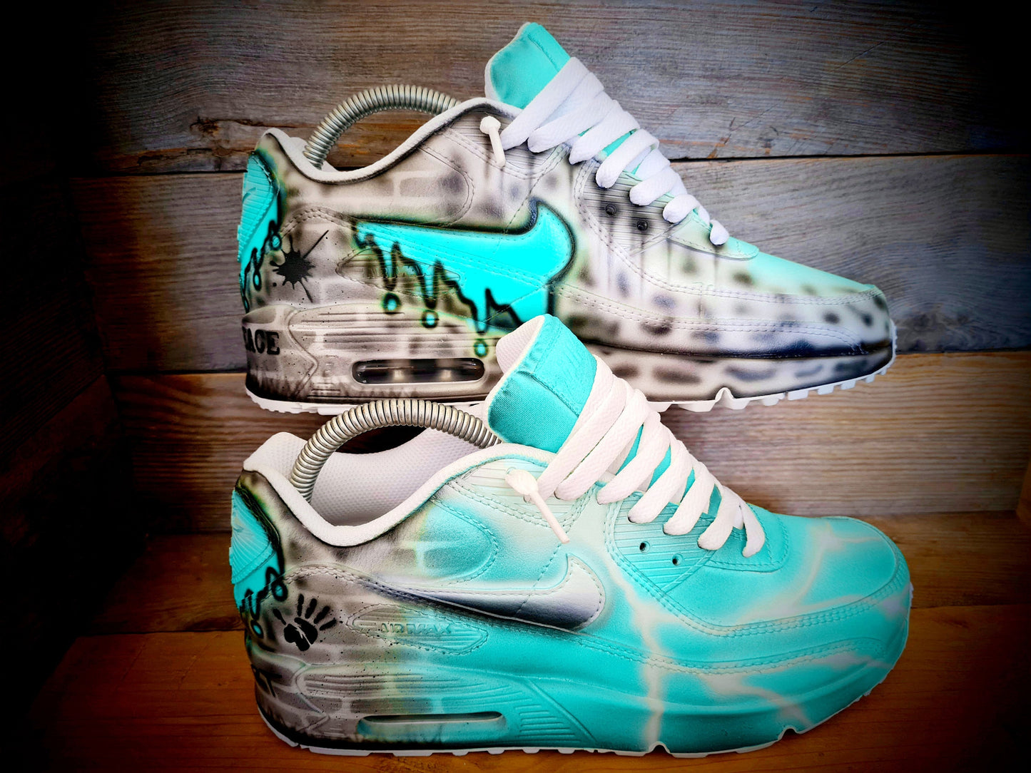 Custom Painted Air Max 90/Sneakers/Shoes/Kicks/Premium/Personalised/Aqua Brick Art