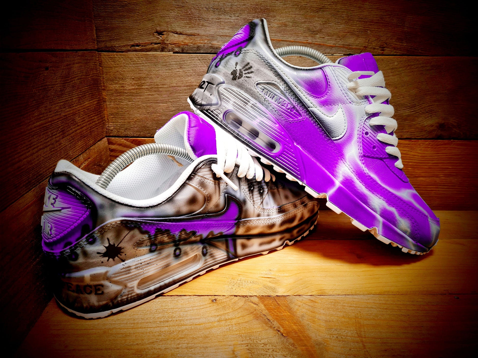 Custom Painted Air Max 90/Sneakers/Shoes/Kicks/Premium/Personalised/Purple Brick Art