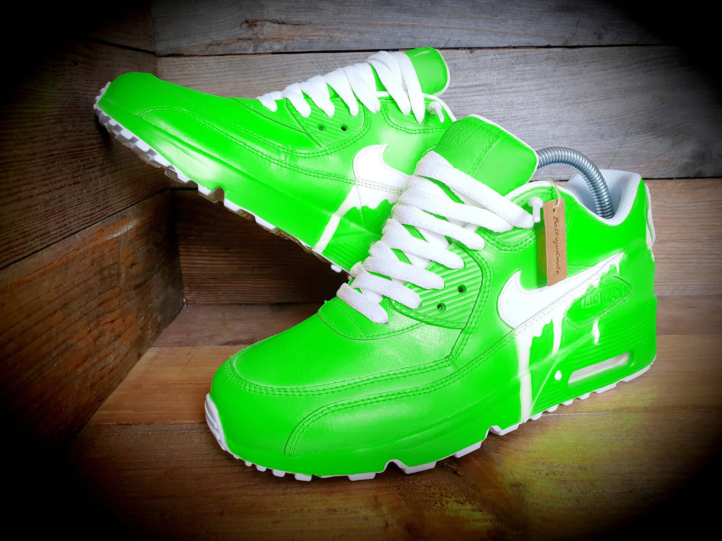 Custom Painted Air Max 90/Sneakers/Shoes/Kicks/Premium/Personalised/Classic Drip-Neon Green