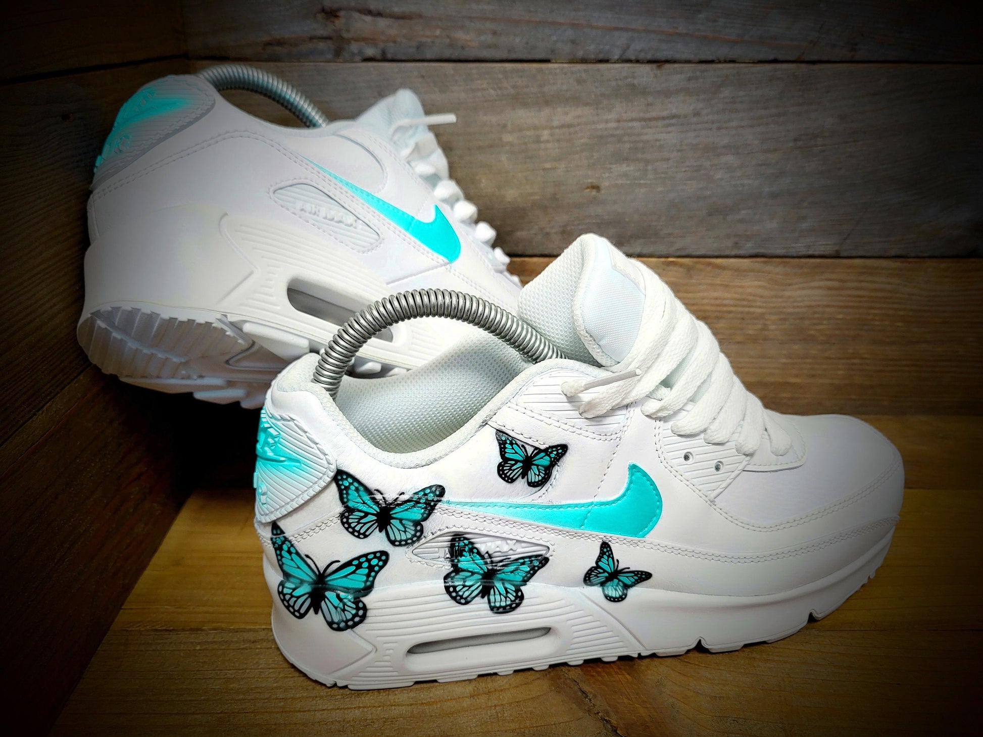 Custom Painted Air Max 90/Sneakers/Shoes/Kicks/Premium/Personalised/Aqua Butterfly