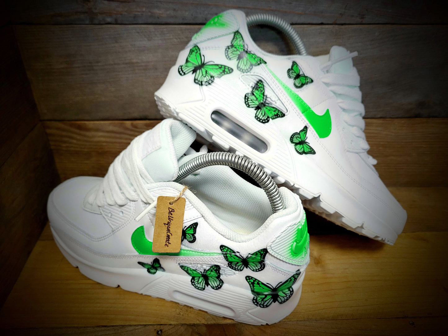 Custom Painted Air Max 90/Sneakers/Shoes/Kicks/Premium/Personalised/Green Butterfly