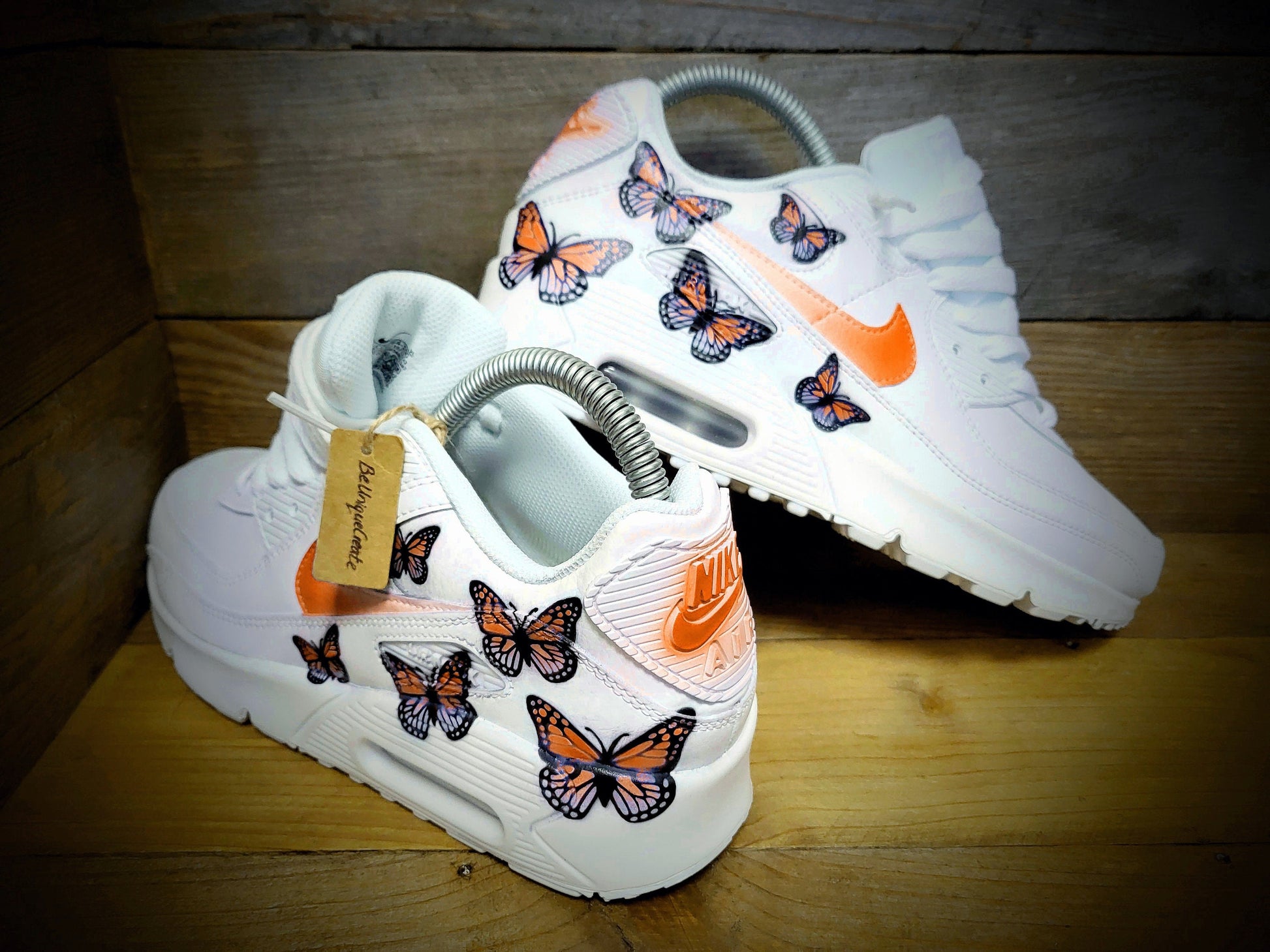 Custom Painted Air Max 90/Sneakers/Shoes/Kicks/Premium/Personalised/Orange Butterfly